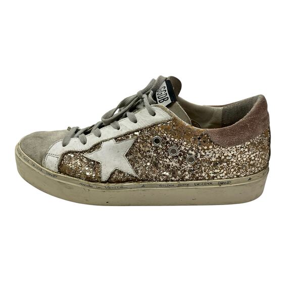 Golden Goose Gold Suede Glitters Star Patch Lace Up Round Toe Sneakers Shoes 10